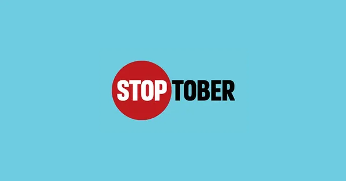 The Stoptober logo, a red stop sign reading STOP followed by TOBER, on a light blue background