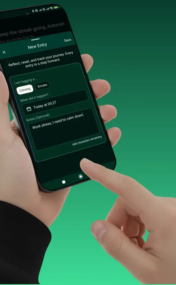A person using a quit smoking app on their smartphone