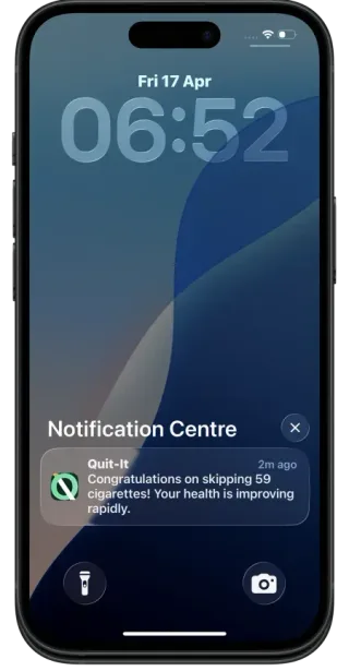 Quit It notification settings with message timing and personalisation options