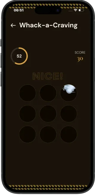 Quit It Whack-a-Craving game screen in active play